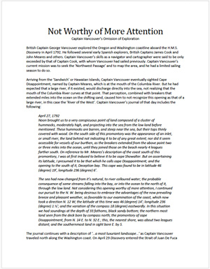 Vancouver's Omission of Exploration page 1