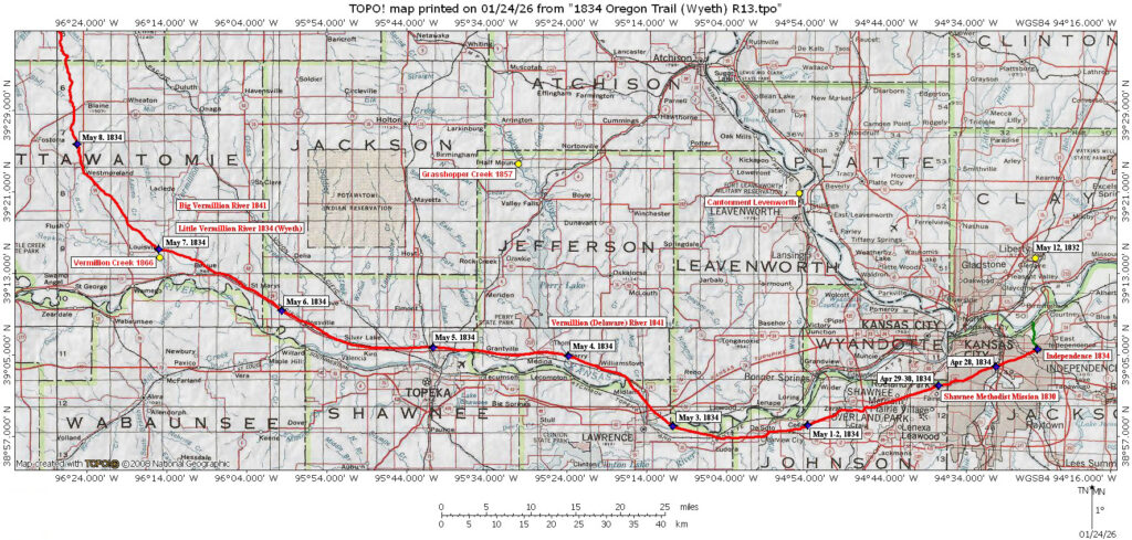 Wyeth 1834 Oregon Trail Map 1