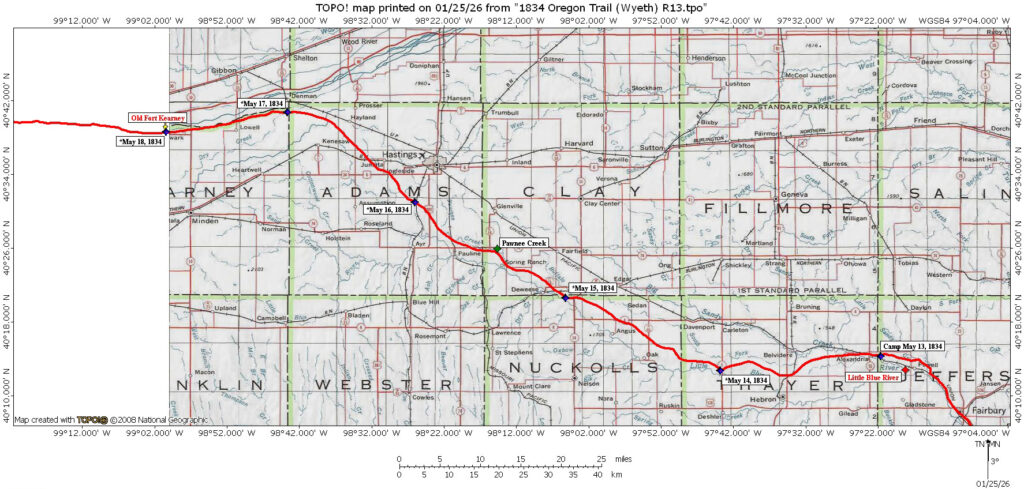 Wyeth 1834 Oregon Trail Map 3